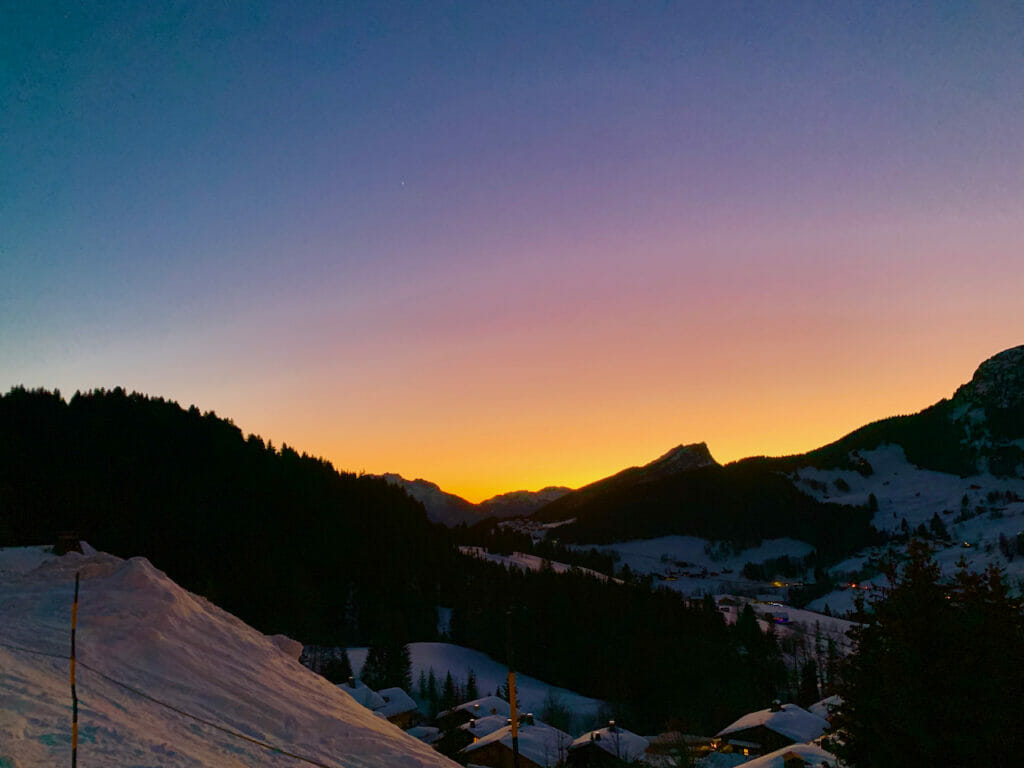 french alps sunset snow