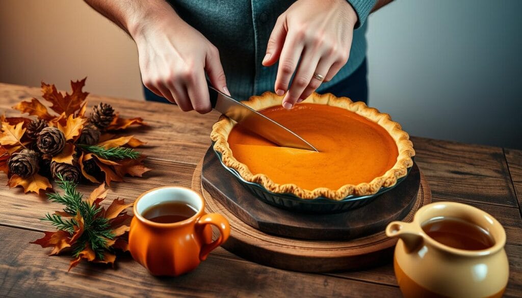 serving pumpkin pie